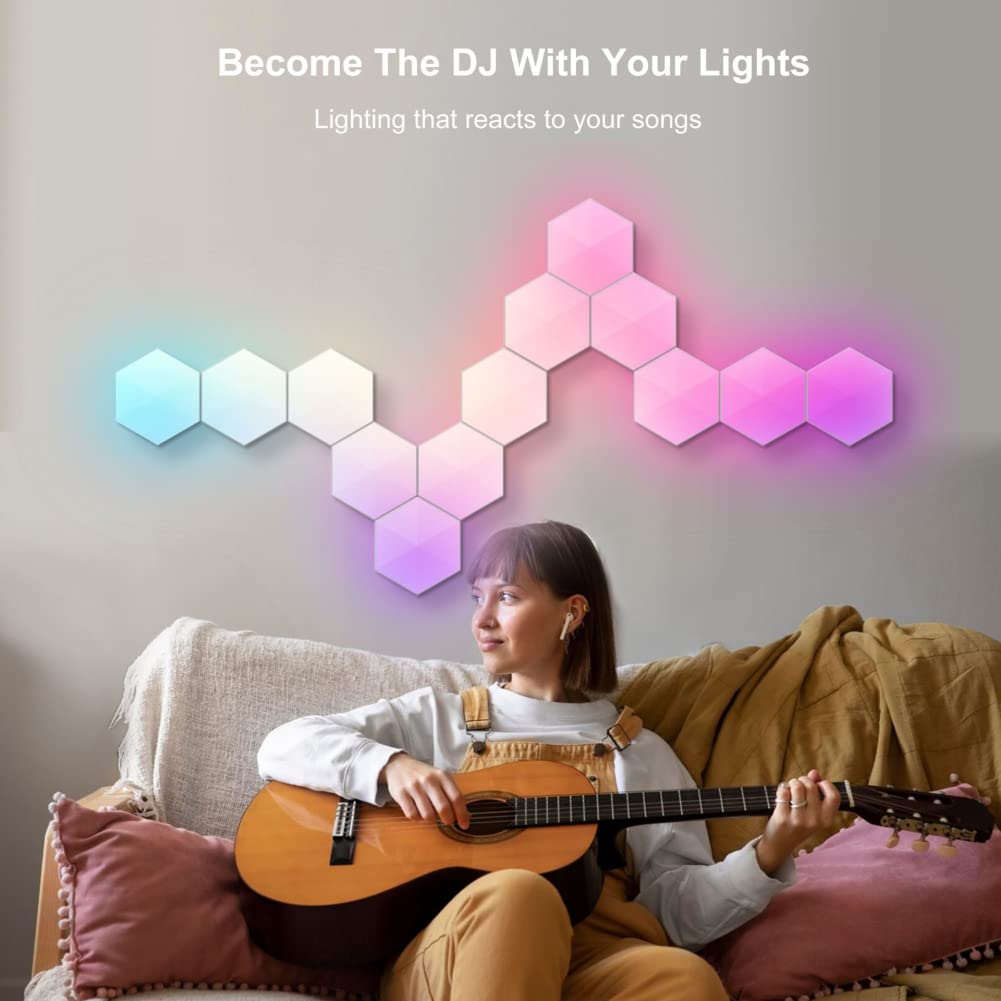 Tuya - Lampada da parete esagonale WiFi, splicing fai da te a induzione Rgbic Symphony Light Board, App+telecomando, modalità multiple supporta Google Alxe - Confezione da 10