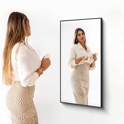 Image of DESBING Black Bathroom Mirror for Wall, 24x48 Inch Rectangle Mirrors with Metal Frame, Modern Vanity Wall Mirror Decor for Entryway Hangs, Bathroom Living Room Horizontal or Vertical