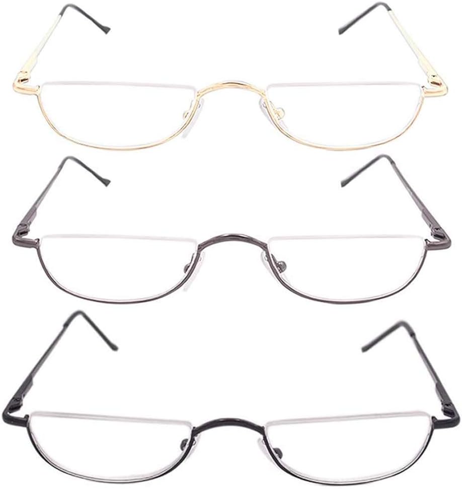 KoKoBin 3 Pack Half Frame Reading Glasses Spring Hinges for Men Women Slim Half Moon Lens Readers Metal Semi Rimless Eyewear +2.0 - Image 4