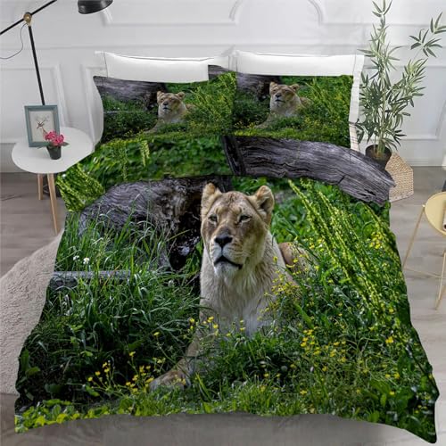 Housse Couette Microfibre 240x260 avec Fermeture Éclair Parure Lion