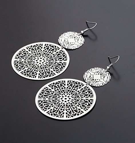 Filigree Disc Drop Earrings Double Round Disc Statement Earrings Metallic Brass Disc Dangle Hook Earrings #TOP6