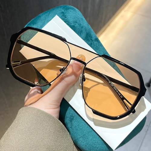 Retro Double Bridges Women Pilot Sunglasses Fashion Metal Eyewear Trending Hollow Brown Yellow Sun Glasses Men Shades2