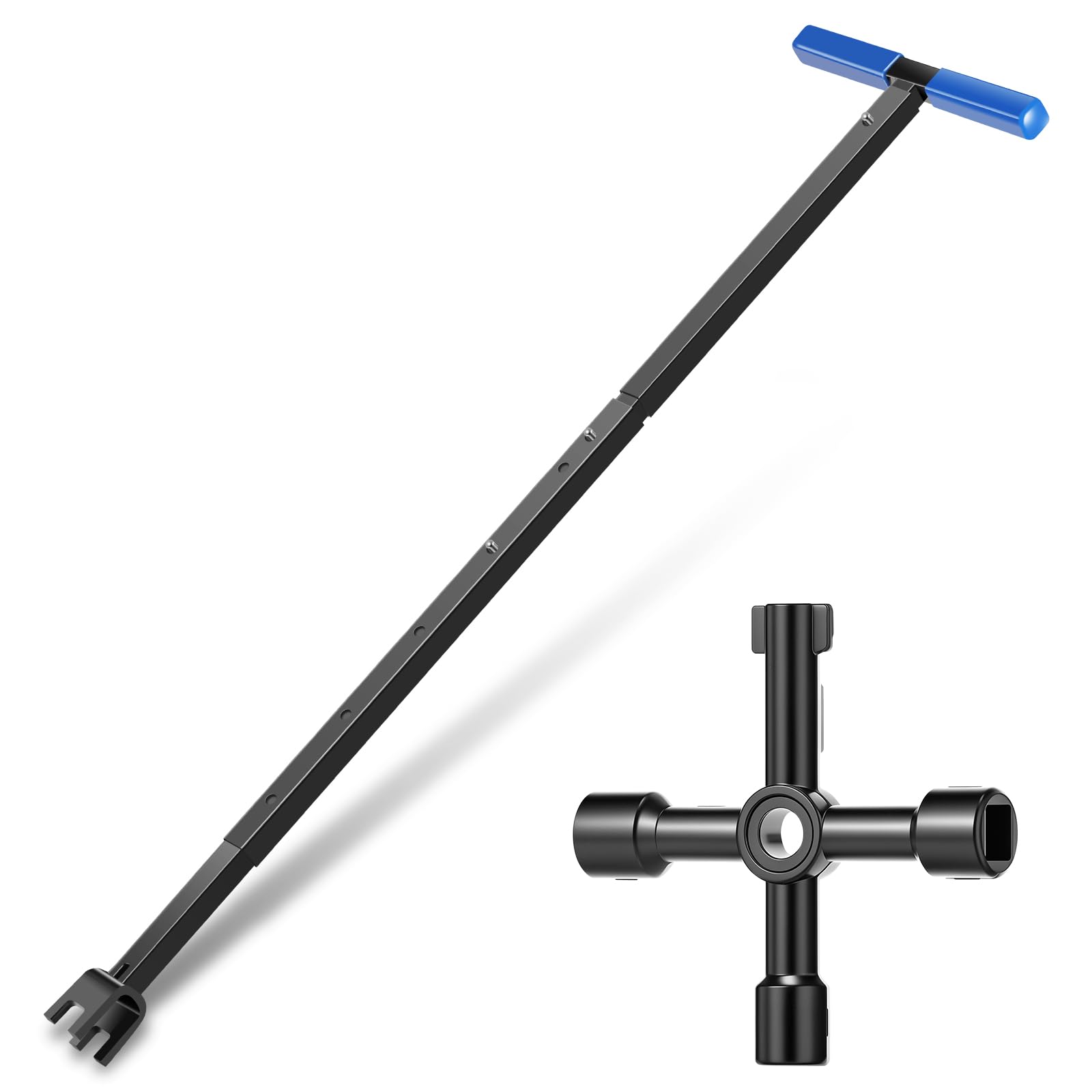 PoDhey Water Meter Key Carbon Steel Shut Off Tool Rustproof Way Utility Key Easy to Use Adjustable Length Water Meter Wrench Valves Effort Saving for Pipes(blue)