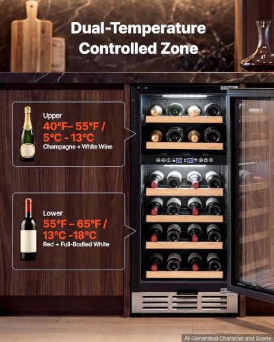 Image of VEVOR 15 inch Wine Fridge 28-Bottle Wine Cooler Refrigerator for Home Bar