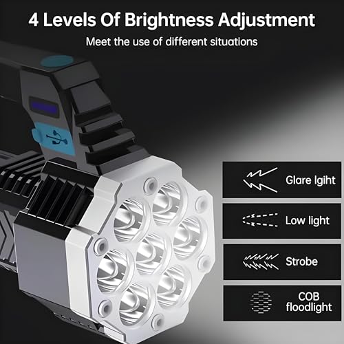Image of Oblivion 7-in-1 Rechargeable LED Torch Light - High-Power, 100m Beam Range Flashlight with Multi-Mode Brightness, USB COB Side Light, Waterproof Emergency Lantern for Outdoor, Camping, Hiking, Travel