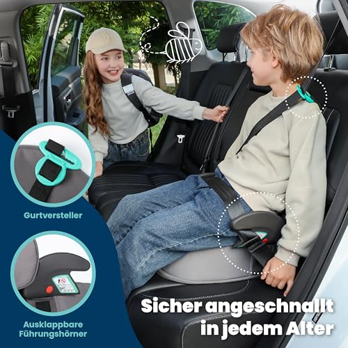 Trunki BoostApak 2-in-1 Kindersitz & Rucksack (ab 6 Jahren) - i-Size Kindersitzerhöhung mit 8-Litern Stauraum, Handgepäck Kinderrucksack & Sitzerhöhung Auto Kinder (126-150 cm) - Grau