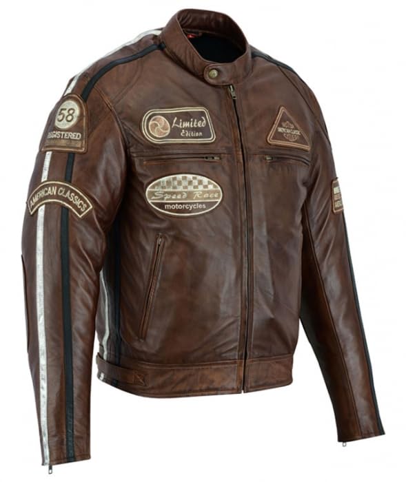Blouson en cuir pour motocycliste brun de taille XXXL