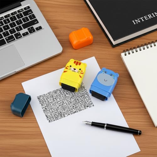 Ziyonix 2 Stück Datenschutz Rollstempel, Textschwärzer Schutz Identität Guard Rollen Stempel mit 1 Nachfüllbar Nachfüllpackungen, Schwärzer für Dokumente für Privatsphären Briefe Dokumente Verträge
