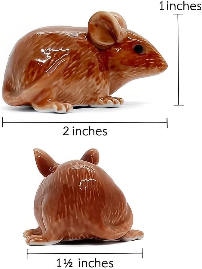 WitnyStore Tiny 2" Brown Mouse Crouching Figurine - Miniature Hand Made Painted Ceramic Mice Rat Shrew Rodent Small Porcelain Animals Cute Decorative Figures Collectible Figurines Home Décor Gifts image 2