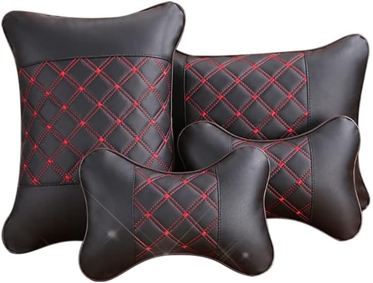 Car Headrest Pillow Quilted Embroidered Arificial Leather Headrest Waist Plaid Pillow Car Supplies Car Neck Pillow(D)