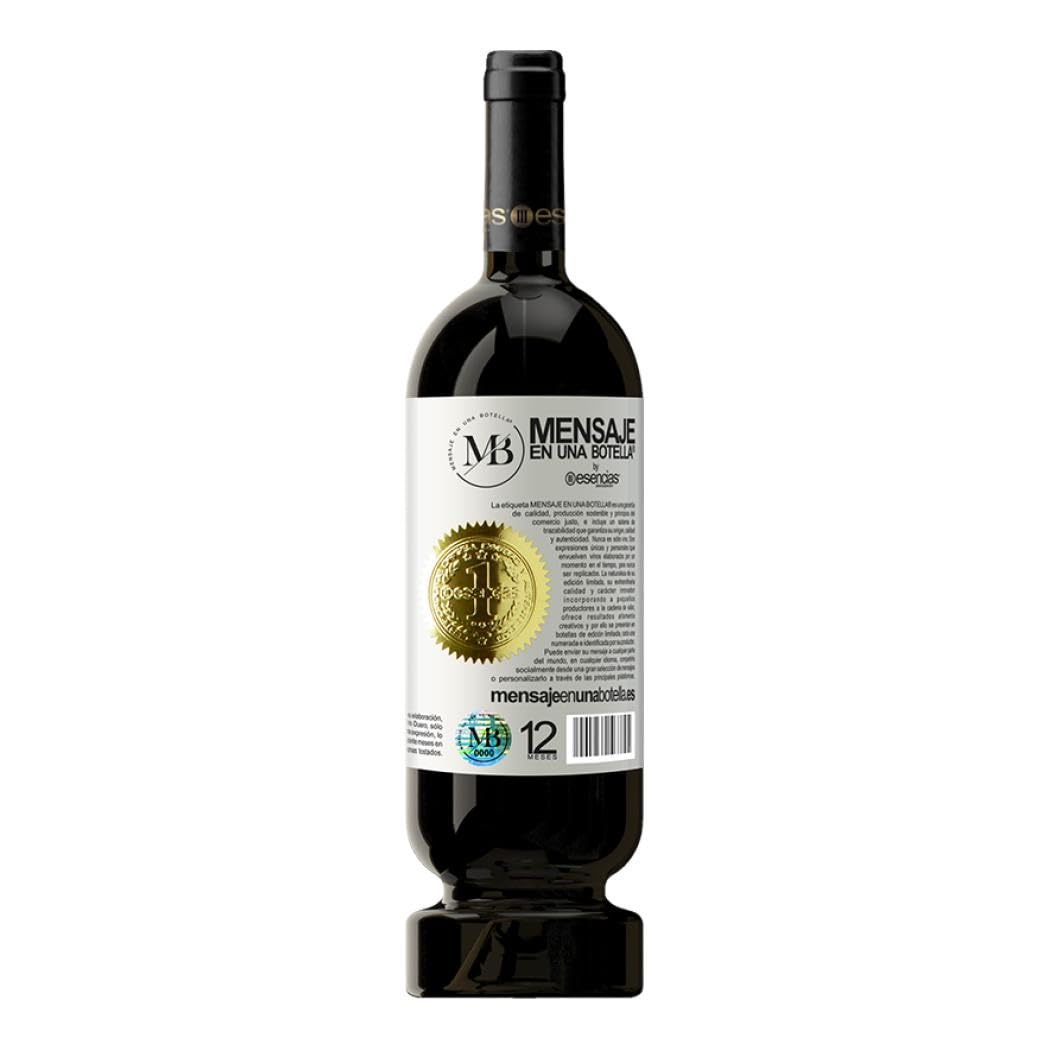 «La vida está hecha para buenos amigos y grandes vinos» Mensaje en una Botella. Vino Tinto Premium Reserva 12 Meses MBS Martín Berasategui System + Gift Box. Etiqueta Blanca PERSONALIZABLE