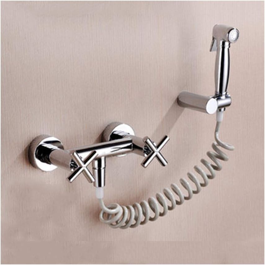 Bidet Sprayer for Toilet Brass Chrome Cloth Diaper Washer Set Wall Mounted Dual Handle Hand Held Bidet Spray Kit with Shower Hose, Hot and Cold Water for Bathroom/Sp Hose-Sp Hose
