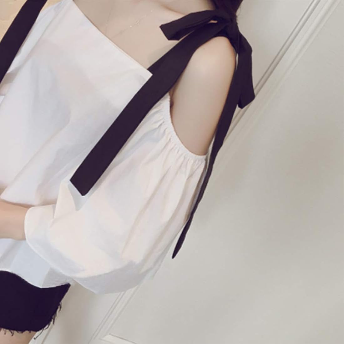 Buy Women's Tops T Shirt 3/4 Sleeve Off-Shoulder Ribbon Halter