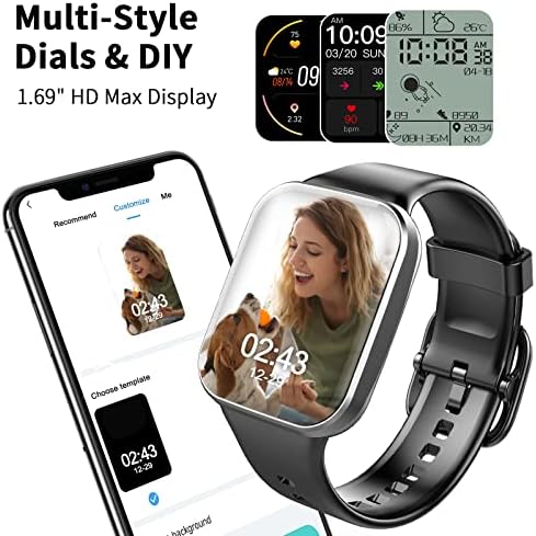 Smart Watch for Men Women, Dbasne New Fitness Tracker Watch with 1.69" HD Touch Screen 25 Sports Modes Smartwatch, IP68 Waterproof Activity Tracker Step Counter Watch with Heart Rate and Sleep Monitor