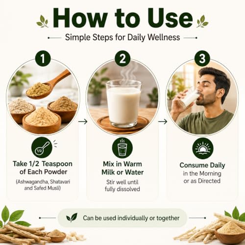Image of Ashwagandha Shatavari Safed Musli Root Powder Combo | 110g Each (3 Pouches) | Pure & Natural Ayurvedic Herb Powder | No Additives, No Fillers | 330g Total