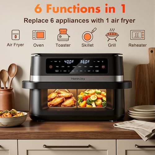 Dual Basket Air Fryers with Flex Basket, 12QT Double Air Fryer with Viewing Window & 50PCS Paper Liners, for 10 People, 12-in-1 Digital Panel with Sync & Light, for Bake, Roast, Reheat,Dishwasher Safe by HoninJoy - Image 5
