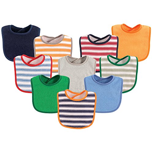 Image of Luvable Friends Unisex Baby Cotton Terry Bibs, Boy Stripe, One Size
