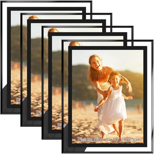 8x10 Picture Frames Black - Set of 4, HD Real Glass 8 by 10 Photo Frame for Tabletop Display, Wedding Birthday Christmas Day Gifts (8 x 10, Black)