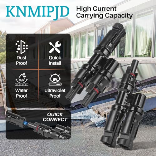KNMIPJD Solar Panel Connector 5 Pair 2 to 1 T Branch Parallel Adapter, 30A 1000V 10AWG Tool-Free IP67 Waterproof Cable for Solar Panels (T Branch, 2to1(5Pairs)) by KNMIPJD - Used condition - Image 2