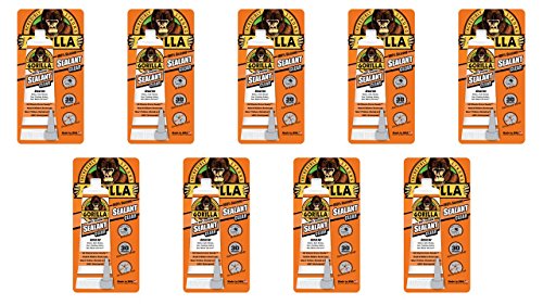 Gorilla 100 Percent Silicone Sealant Caulk, 2.8 ounce Squeeze Tube, Clear, (Pack of 9)