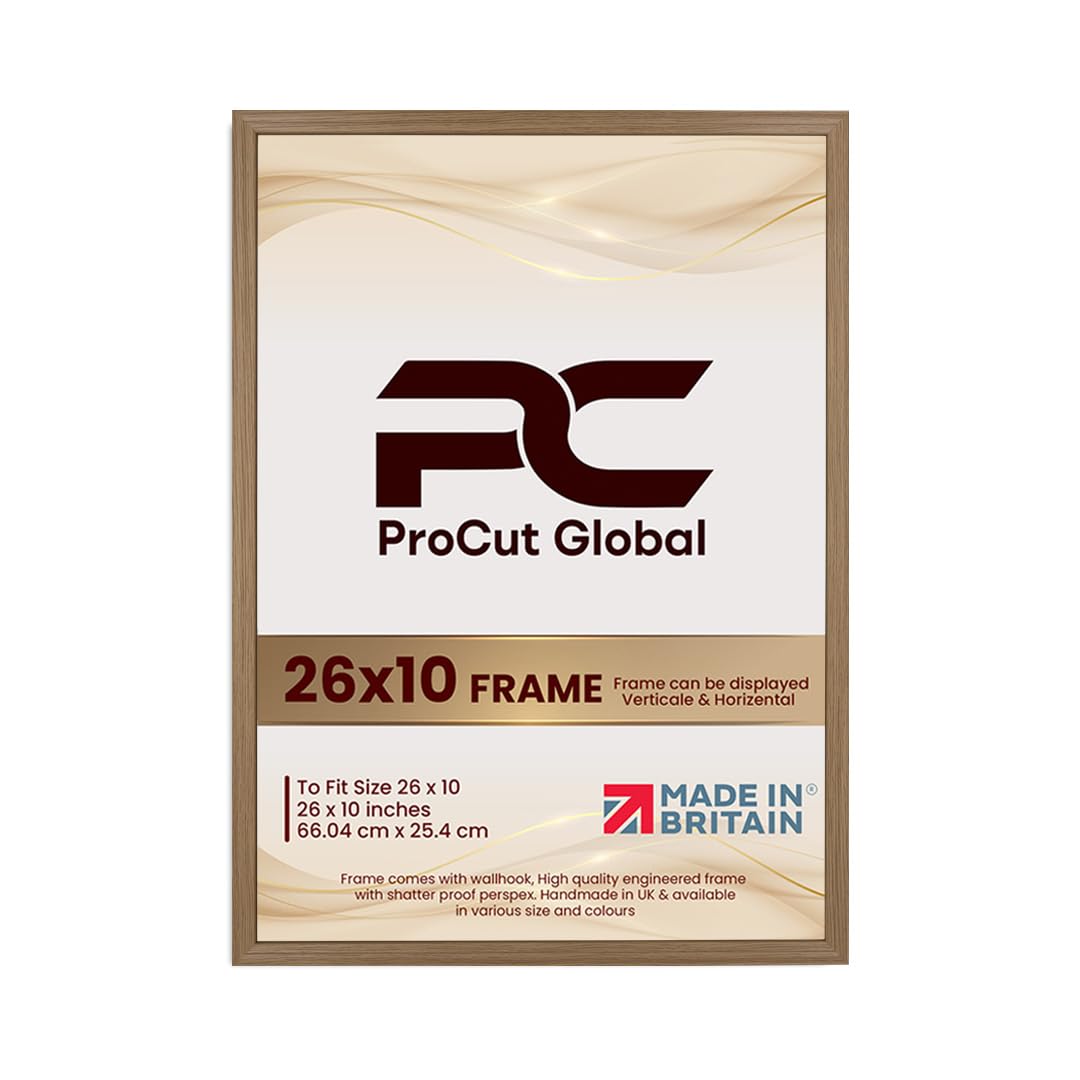 Procut Global 26x10 Oak Picture Frames - Classic Wooden Photo Frame with Shatterproof Perspex for Wall or Tabletop - Perfect for Posters, Certificates & Prints - Sizes & Colors Available