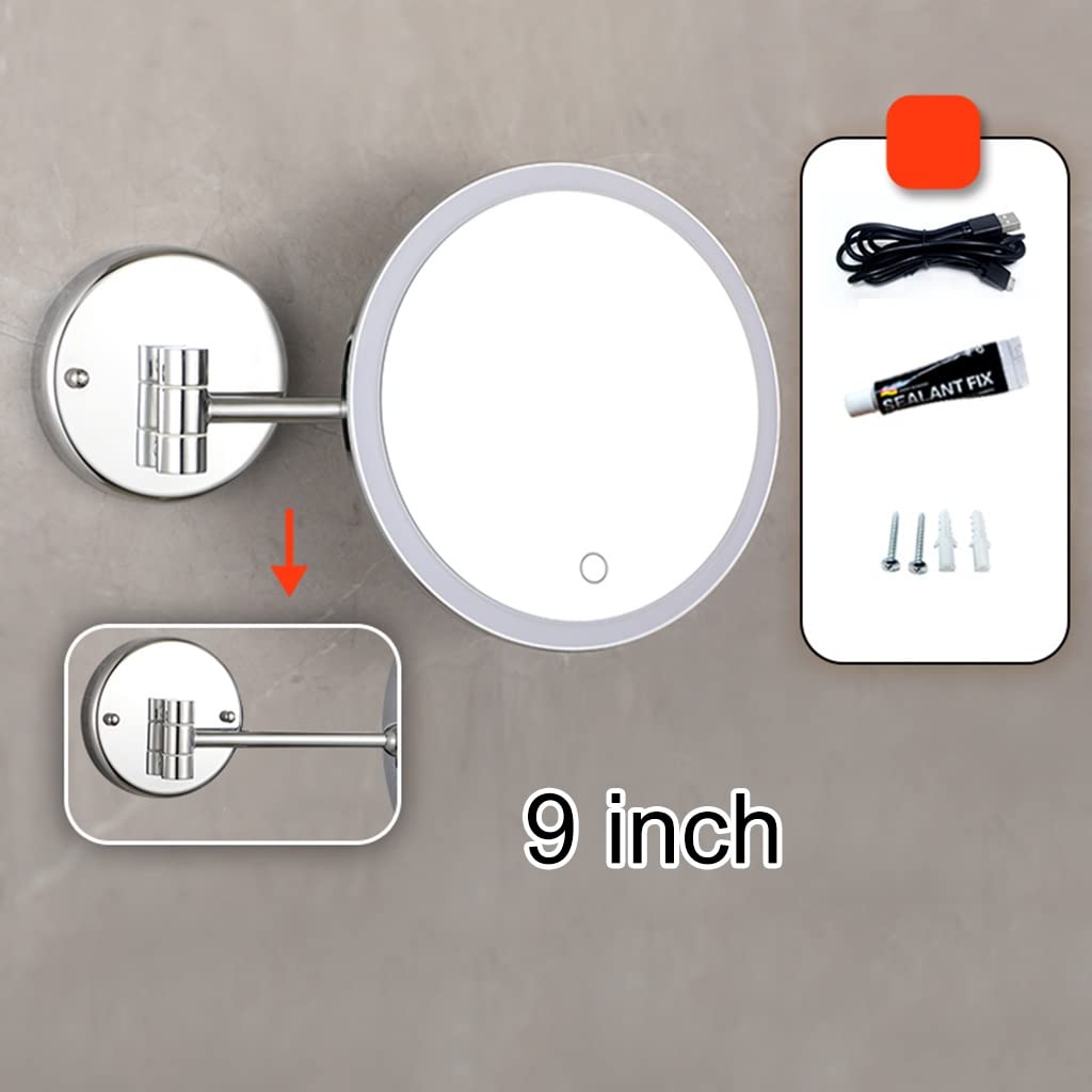 Espejo de baño montado en la Pared de 8 ", Espejo de Aumento de Dos Caras 1X / 3X, Brazo Largo Extensible, Espejo de Ducha Giratorio de 360 ​​​​° for afeitarse, maquillarse