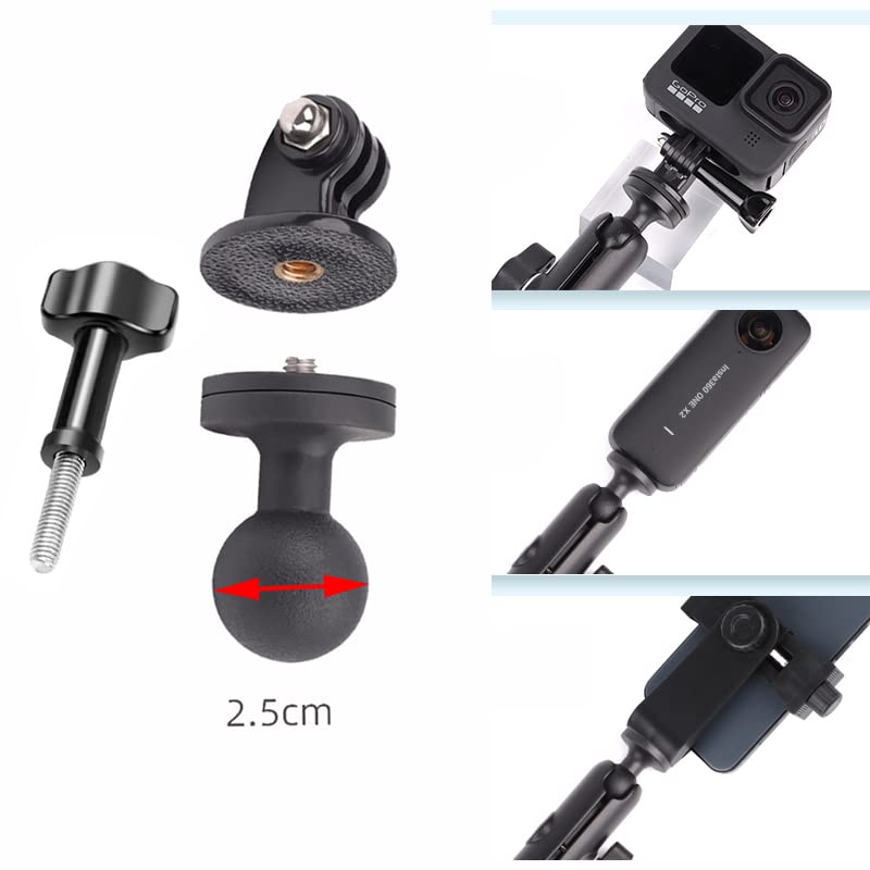 Image of 25mm / 1 inch Ball Alloy 1'' Ball Adapter with 1 /4 inch-20 Threaded Stud for Action Camera & Camcorder Compatible with RAM Mounts B Size Double Socket Arm