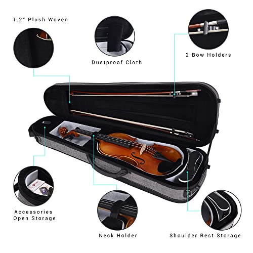 Aileen CSV502 Basic Professional 4/4 Full Size Violin Case Triangular Hard Shell Lightweight, Gray - Thumbnail 4