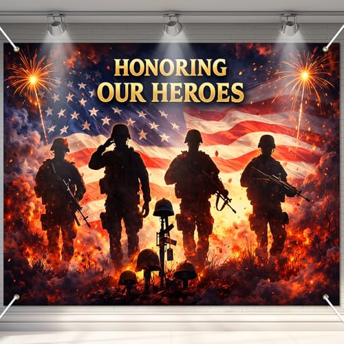 Image of BlissYard Veterans Tribute Backdrop Military Appreciation Decorations Honoring Our Heroes Patriotic Banner 8x6ft Veterans Day Appreciation Decor 4th of July Independence Day Party Decoration
