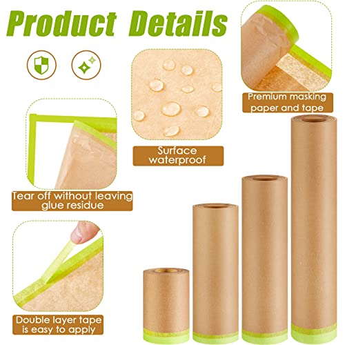 8 Rolls Tape And Drape And Masking Tape Sets Includes 6 Assorted Sizes Paint Masking Paper And 2 Vehicles Auto Body Paint Tape Yellow Adhesive Painter Tape Automotive Tape For Car, Furniture, Floor #TOP2