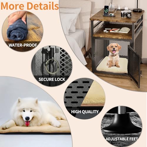 Dog Kennel Furniture, Wooden Dog Crate End Table, Heavy Duty Dog Crate, Decorative Pet Crate Dog Cage Thick Iron Wire Chew-Proof Steel-Tube Dog Cage, Indoor Pet Crate End Table with Pet Mat - Image 3