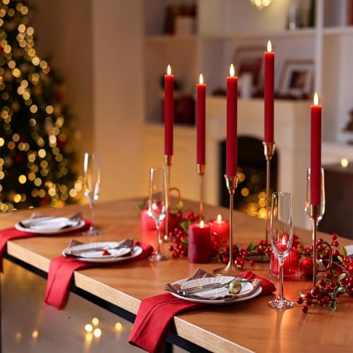 Image of Wondise Flameless Taper Candles with Timer, 6 Pack Battery Operated LED Flickering Real Wax Red Candle for Christmas Wedding Dinner Decorations