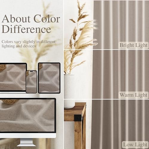 Image of Nanspring Ecru Curtains 102 Inches Long for Living Room Linen Blend Light Filtering Semi Sheer Curtain Back Tab Rustic Decor Natural Farmhouse Floor to Ceiling Boho Drapes for Bedroom 52x102, 2 Panels