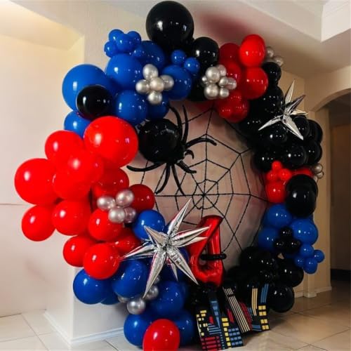 Image of Red Blue Black Balloon Arch Garland Kit, 101 Pcs Matte Red Black and Royal Blue Latex Balloon Garland Set for Boys Kids Man Halloween Cool Spider Theme Party Birthday Graduation Party Decorations