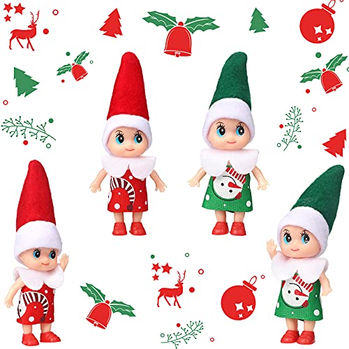 4 Pieces Christmas Elf Dolls Elf Doll Twins Boy and Girl Baby Twins Dolls Christmas Miniature Accessories for Christmas Party Decoration Advent Calendars and Stocking Stuffers, Green and Red
