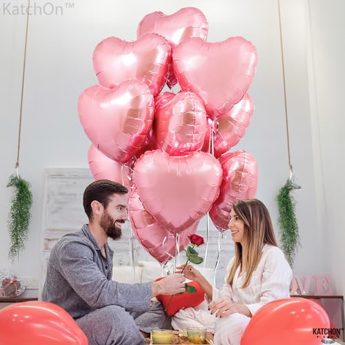 Image of KatchOn, Light Pink Heart Balloons Foil- 18 Inch, Pack of 10 | Heart Shaped Balloons for Pink Galentines Day Decorations | Valentines Day Decorations | Romantic Decorations Special Night