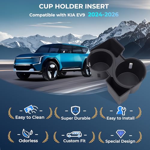 Image of Center Console Cup Holder Inserts for KIA EV9 2026 2025 2024 (Only for Land AWD, GT-Line AWD), Interior Accessories TPE Cup Holders Covers Protector for 2024-2026 EV9, Black