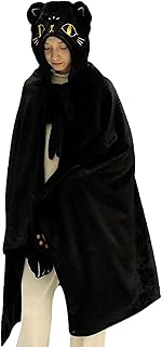[LAVASEON] 着る毛布 ブランケット かわいい ねこ耳 パジャマ フード付き 手袋 前開き 男女兼用 ケープ風 フランネル生地 あったか ふわふわ もこもこ 厚手 丸洗い お昼寝毛布 ルームウェア 防寒 保温 秋冬
