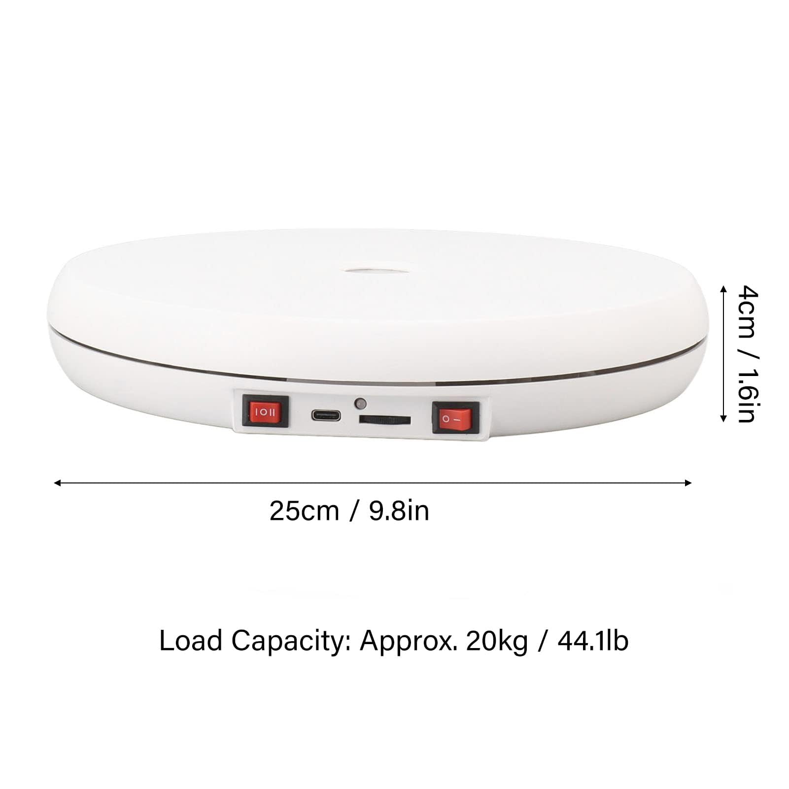 Ejoyous Drehteller Elektrisch, 20KG 25CM Drehscheibe Elektrisch 360-Grad-drehbares Display mit LED-Licht Geräuschlos für Geschirr, Schmuck, Kosmetika, Mobiltelefonen (White)