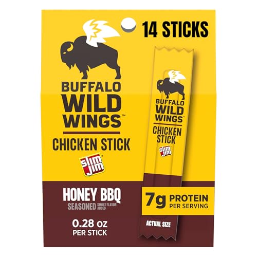 Slim Jim Chicken Sticks, Buffalo Wild Wings Honey BBQ Seasoned, 7g Protein per Serving, Snack Size,...