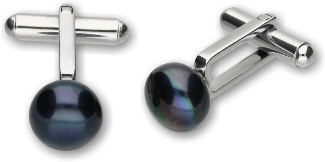Pearlina Black Pearl Cufflinks Freshwater Cultured Pearl (10-11mm) Stainless Steel For Men Or Women