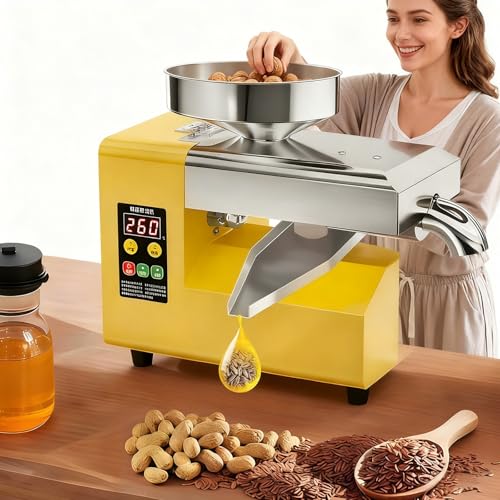 BrightFootBook Pressa per Olio Automatica 1500W | Spremi Olive a Freddo e a Caldo 200N·M | Macchina per Olio Automatica in Acciaio Inox, 5–9kg/h, per Casa e Uso Professionale