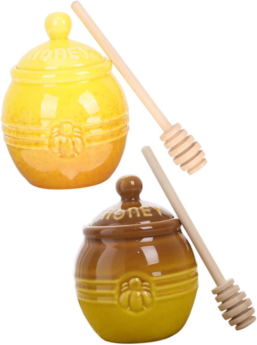 Alipis 2set Ceramic Honey Storage Canister Stirring Rod for Kitchen Use Honey Dispenser for Freshness and Decoration