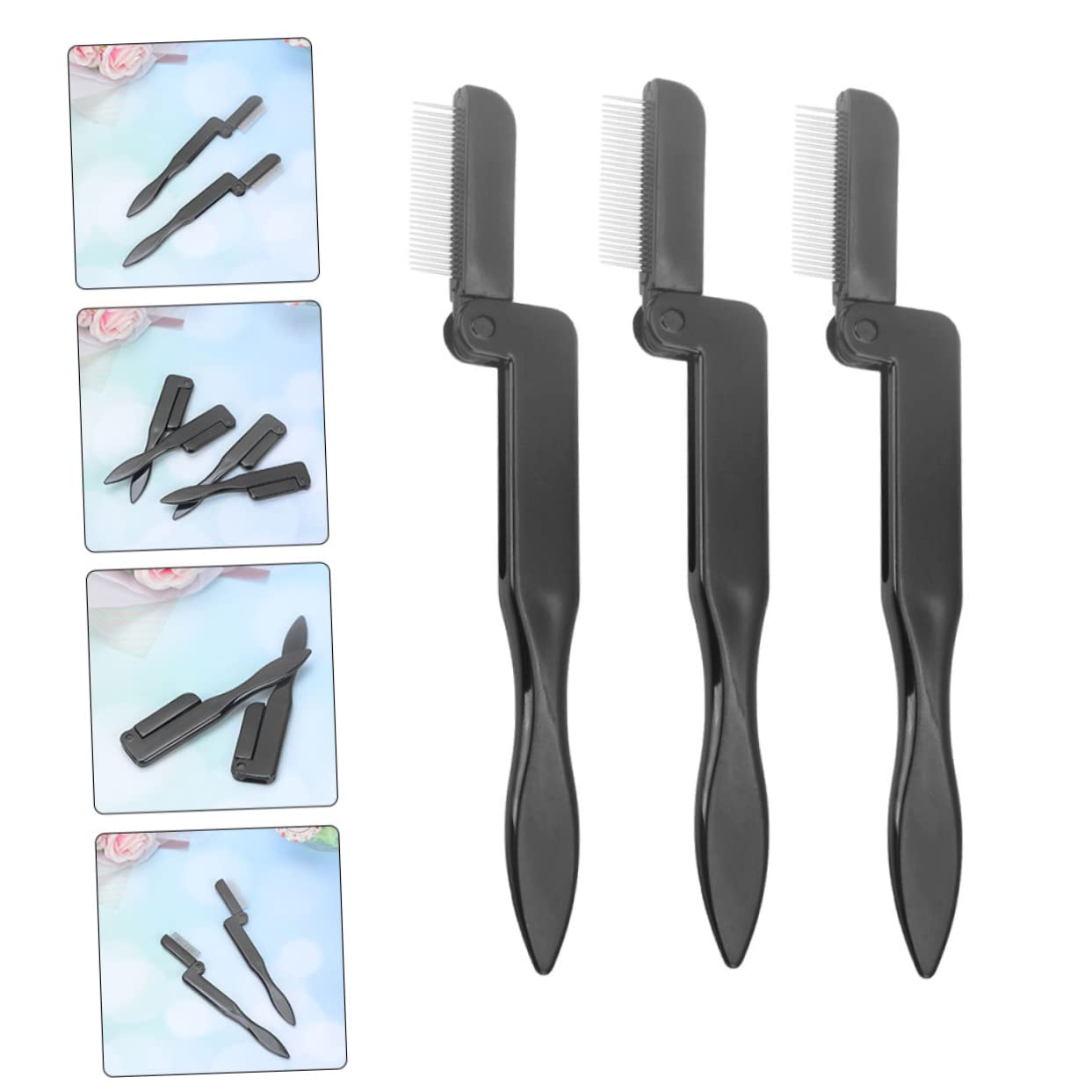 Complete Makeup Kit Eyebrow Comb Eyelash Brush 3pcs Folding Eyebrow Eyelash Grooming Brush Black for Ages