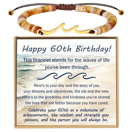 Sereney 60th Birthday Gifts for Women Handmade Wave Bracelet as 60 Year Old Birthday Gifts for Her, 1965 60th Birthday Decorations as Birthday Jewelry for Grandma Mom Wife Sister