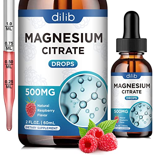 Magnesium Citrate Supplement, Magnesium Liquid Drops 500Mg-Support Stress Relief, Bone, Muscle, Mood-2 Fl Oz, Vegan, Raspberry Flavor #TOP21