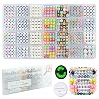 FZIIVQU Letter Beads for Bracelets Making Kit 1400pcs Alphabet Bead for Jewelry Making Set 6 Colors 4x7mm Acrylic Round Number Heart Smile Face Beads etc