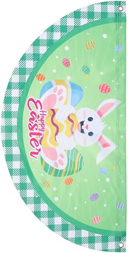 Miniatura 8 de PRETYZOOM 2 banderas para fanáticos de Pascua, huevos de conejo de dibujos animados de feliz Pascua, banderas semicirculares, decoraciones de media