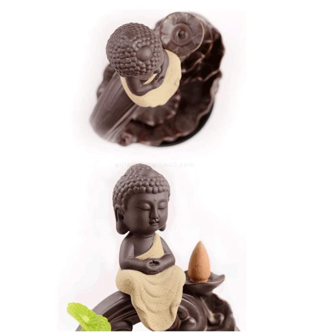 Porta Incenso Bruciatore Incenso Ceramica Little Monk Buddha Cascata Incensiere Creativo Decorazioni Per La Casa Con Decorazione Cascata Porta Incenso Fumo Portaincenso Per Famiglia(C)