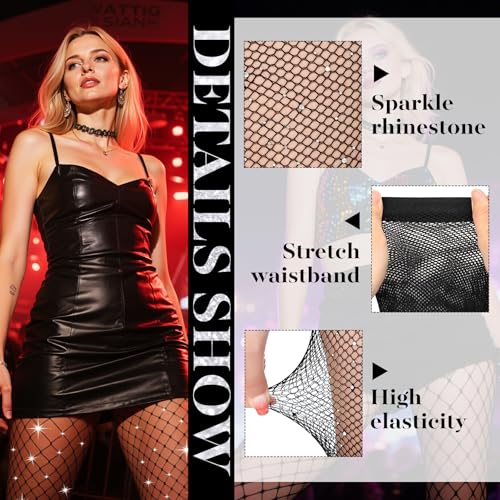 Zando Sparkly Fishnet Stockings for Women-High Waist Rhinestone Fishnet Tights Fish Net Stockings Party Pantyhose2